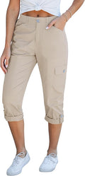 Cargo Capri Pants for Women High Waisted Relaxed Fit Elastic Knit Waist Casual Capris Trousers Cropped Pants